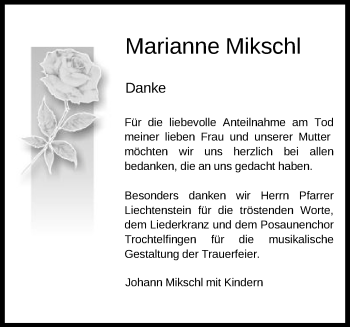 Traueranzeige von Marianne Mikschl von Schwäbische Post