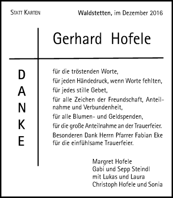 Traueranzeige von Gerhard Hofele von Gmünder Tagespost