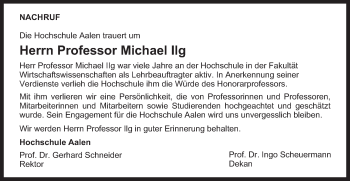 Traueranzeige von Michael Ilg von Schwäbische Post
