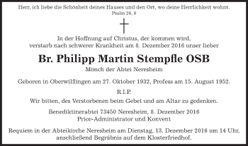 Traueranzeige von Philipp Martin Stempfle von Schwäbische Post