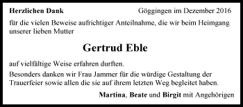 Traueranzeige von Gertrud Eble