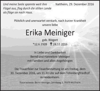 Traueranzeige von Erika Meiniger von Schwäbische Post