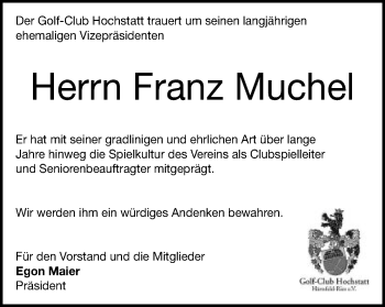 Traueranzeige von Franz Muchel von Schwäbische Post
