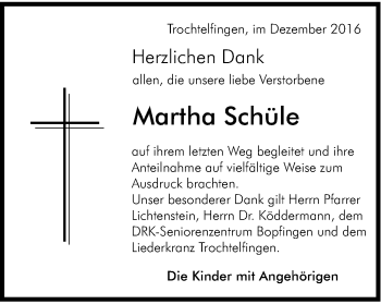 Traueranzeige von Martha Schüle von Schwäbische Post