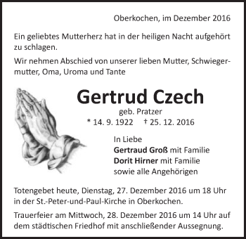 Traueranzeige von Gertrud Groß von Schwäbische Post