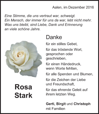 Traueranzeige von Rosa Stark von Schwäbische Post