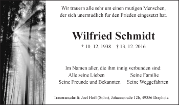 Traueranzeige von Wilfried Schmidt von Gmünder Tagespost