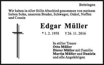 Traueranzeige von Edgar Müller von Gmünder Tagespost