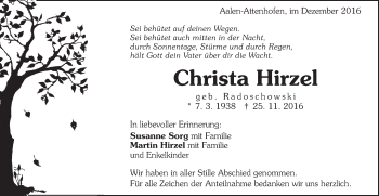 Traueranzeige von Christa Hirzel von Schwäbische Post