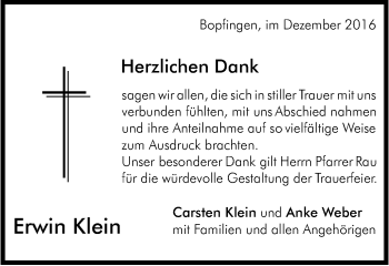 Traueranzeige von Erwin Klein von Schwäbische Post