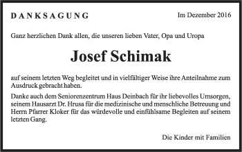 Traueranzeige von Josef Schimak  von Gmünder Tagespost
