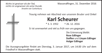 Traueranzeige von Karl Scheurer von Schwäbische Post