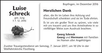 Traueranzeige von Luise Schreck von Bopfinger Stadtanzeiger