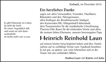 Traueranzeige von Heinrich Reinhold Laun von Gmünder Tagespost