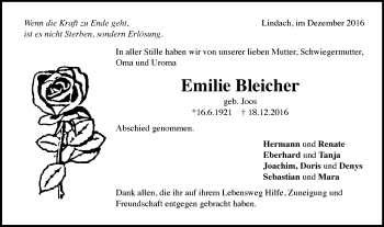 Traueranzeige von Emilie Bleicher von Gmünder Tagespost