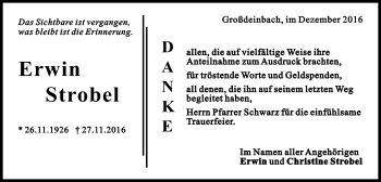 Traueranzeige von Erwin Strobel von Gmünder Tagespost
