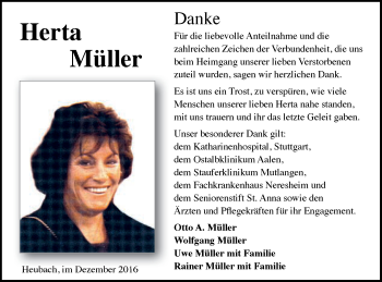 Traueranzeige von Herta Müller von Gmünder Tagespost