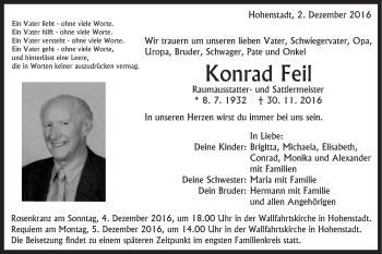 Traueranzeige von Konrad Feil von Schwäbische Post