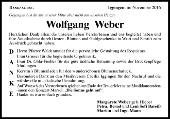 Traueranzeige von Wolfgang Weber von Gmünder Tagespost