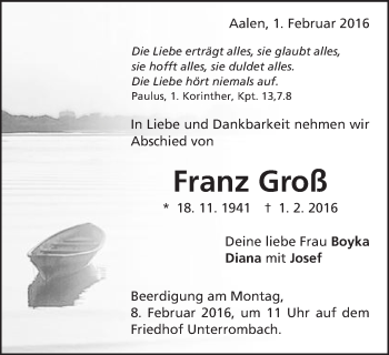 Traueranzeige von Franz Groß von Schwäbische Post