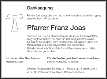 Traueranzeige von Franz Joas von Schwäbische Post