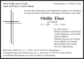Traueranzeige von Ottilie Elser von Gmünder Tagespost