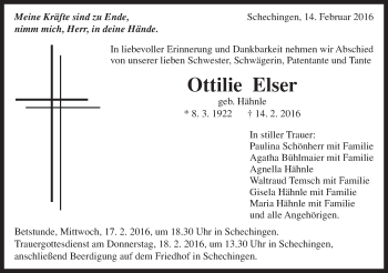 Traueranzeige von Ottilie Elser