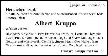Traueranzeige von Albert Kruppa von Gmünder Tagespost