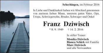 Traueranzeige von Franz Dziwisch von Gmünder Tagespost