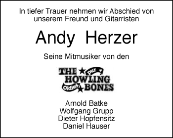 Traueranzeige von Andy Herzer von Gmünder Tagespost