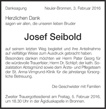 Traueranzeige von Josef Seibold