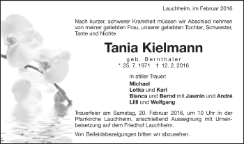 Traueranzeige von Tania Kielmann von Schwäbische Post