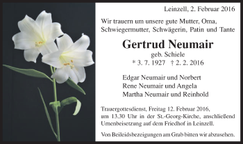 Traueranzeige von Gertrud Neumair von Gmünder Tagespost