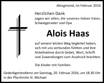 Traueranzeige von Alois Haas von Schwäbische Post