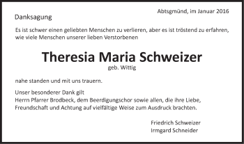 Traueranzeige von Theresia Maria Schweizer von Schwäbische Post