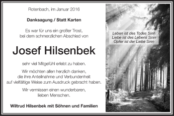 Traueranzeige von Josef Hilsenbek von Schwäbische Post