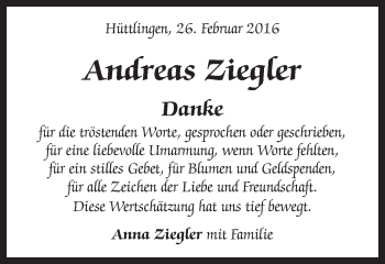 Traueranzeige von Andreas Ziegler von Schwäbische Post