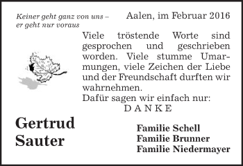 Traueranzeige von Gertrud Sauter von Schwäbische Post