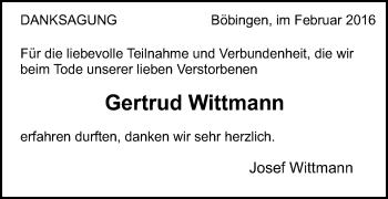Traueranzeige von Gertrud Wittmann von Gmünder Tagespost