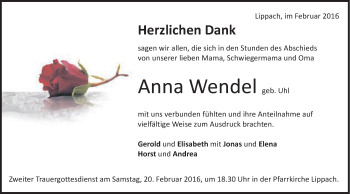 Traueranzeige von Anna Wendel von Schwäbische Post