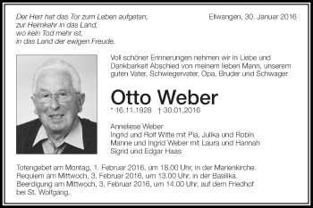 Traueranzeige von Otto Weber von Schwäbische Post