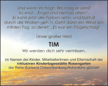 Traueranzeige von Tim Leon Kurz von Schwäbische Post