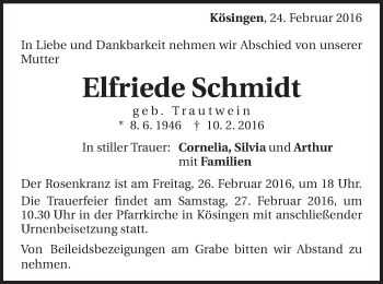 Traueranzeige von Elfriede Schmidt von Schwäbische Post