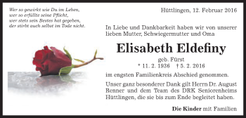 Traueranzeige von Elisabeth Eldefiny von Schwäbische Post