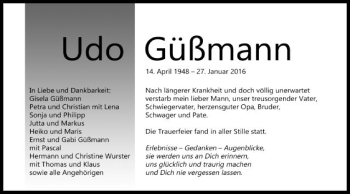 Traueranzeige von Udo Güßmann von Schwäbische Post