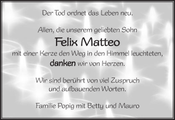 Traueranzeige von Felix Matteo Popig von Gmünder Tagespost