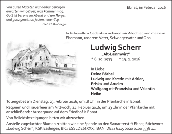 Traueranzeige von Ludwig Scherr von Schwäbische Post