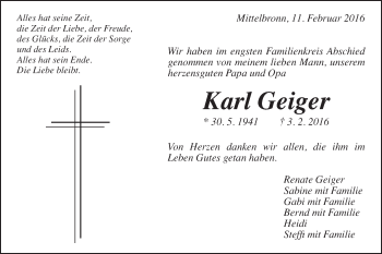 Traueranzeige von Karl Geiger von Gmünder Tagespost