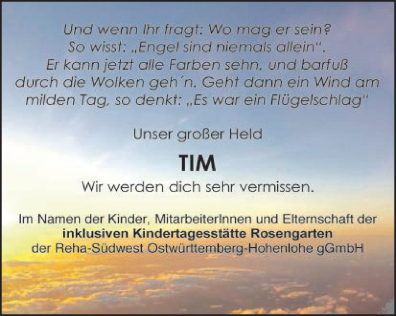  Traueranzeige für Tim Leon Kurz vom 20.02.2016 aus Schwäbische Post