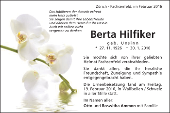 Traueranzeige von Berta Hilfiker von Schwäbische Post